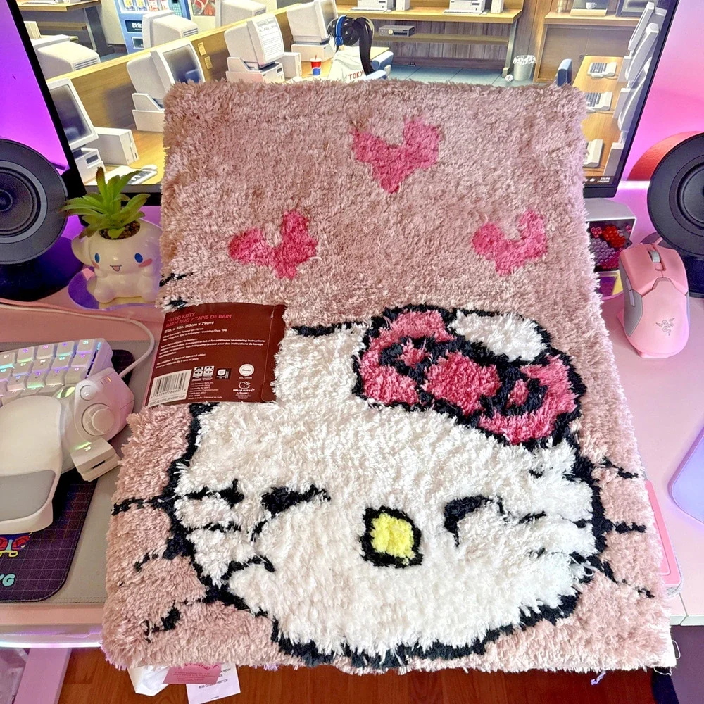 Hello Kitty Bath Rug 21x31 Wink Heart Soft Plush Valentine Face 2025 Sanrio Pink